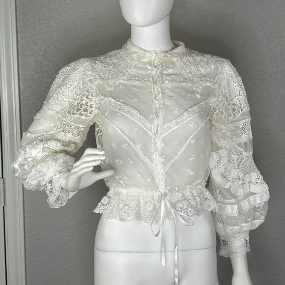 Antique Tops - Antique 1920s Lace Edwardian Blouse Bridal Lingerie Ivory Romantic Size S